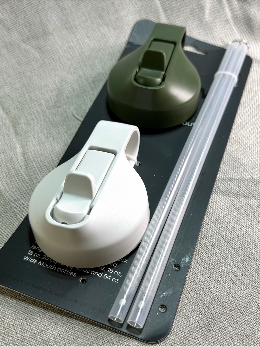 Replacement Wide-Mouth Bottle Lids with Straw - White & Olive